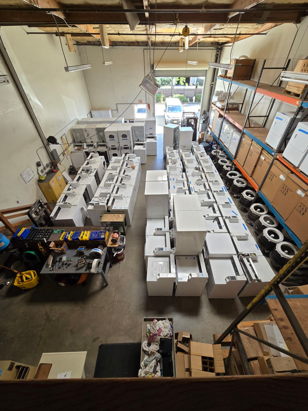 Rows of brand new commercial washing machines